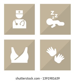 Set of 4 child icons set. Collection of child, brassiere, hands elements.