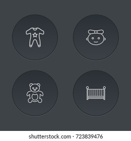 Set Of 4 Child Outline Icons Set.Collection Of Crib, Smock, Baby And Other Elements.