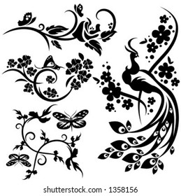 A set of 4 chinese floral designs.