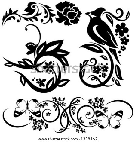 set 4 chinese floral designs stock vector royalty free 1358162