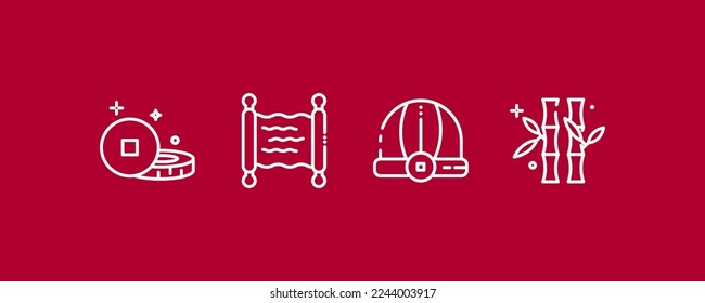 Set of 4 Chinese new year Line icons, thin icon Line style, vector illustration