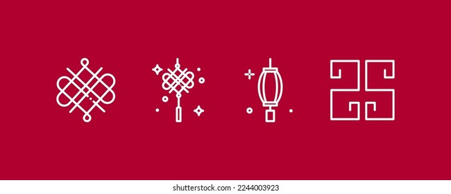 Set of 4 Chinese new year Line icons, thin icon Line style, vector illustration
