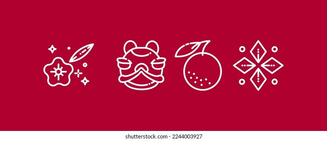 Set of 4 Chinese new year Line icons, thin icon Line style, vector illustration