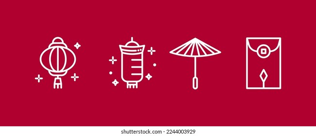Set of 4 Chinese new year Line icons, thin icon Line style, vector illustration