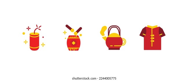 Set of 4 Chinese new year icons Flat, thin icon Line style, vector illustration