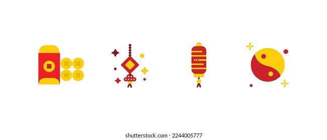 Set of 4 Chinese new year icons Flat, thin icon Line style, vector illustration