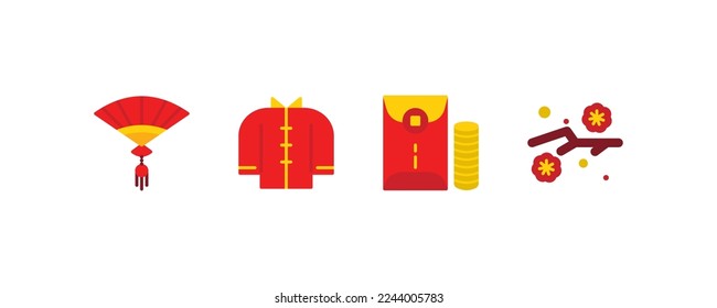 Set of 4 Chinese new year icons Flat, thin icon Line style, vector illustration