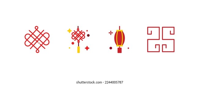 Set of 4 Chinese new year icons Flat, thin icon Line style, vector illustration