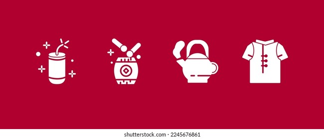Set of 4 Chinese new year icons glyphs, thin icon glyphs style, vector illustration