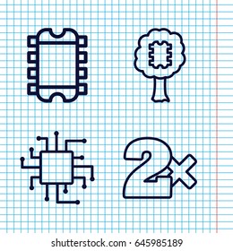 Set of 4 chip outline icons such as casino bet, cpu in tree