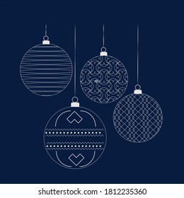 Set of 4 christmas balls with various abstract motifs. Minimalist design.