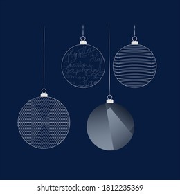 Set of 4 christmas balls with various abstract motifs. Minimalist design.