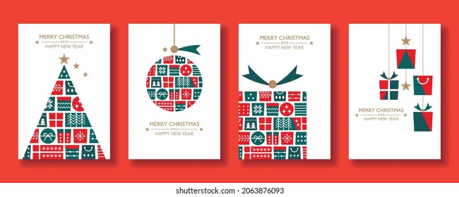 Set of 4 Christmas card design.Design with gift box motif.For greeting card,invitation,poster etc.