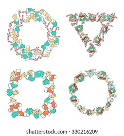 Set of 4 Christmas framework from festive elements. 