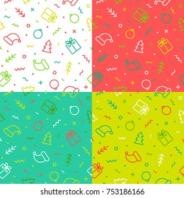 Set of 4 Christmas seamless pattern. Vector illustration