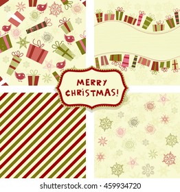 Set of 4 Christmas seamless patterns in retro colors. Great choice for wrapping paper pattern or greeting cards.