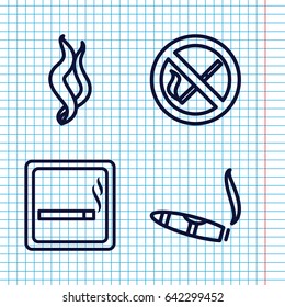 Set of 4 cigarette outline icons such as smoking area, cigarette, smoke