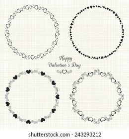 Set of 4 circle cute frames for the St. Valentine's Day on the white background