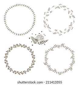 Set of 4 circle cute hand drawn frames on the white background