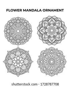 Set of 4 of Circular pattern in the form of mandala for Henna, Mehndi, tattoo, decoration. Decorative ornament in ethnic oriental style. Coloring book page.