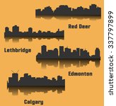 Set of 4 City silhouette in Alberta, Canada ( Calgary, Red Deer, Edmonton, Lethbridge )