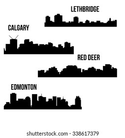 Set of 4 City silhouette in Alberta, Canada ( Calgary, Red Deer, Edmonton, Lethbridge )