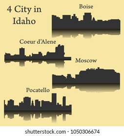 Set of 4 City Silhouette in Idaho ( Boise, Pocatello, Moscow, Couer d'Alene )