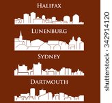 Set of 4 city silhouette in Nova Scotia, Canada ( Halifax, Lunenburg, Sydney, Dartmouth )