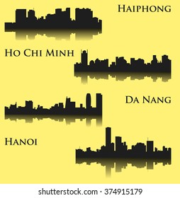 Set of 4 City silhouette in Vietnam ( Ho Chi Minh, Hanoi, Da Nang, Haiphong )