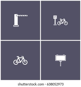 set of 4 cityscape such as barrier, bicycle and board icon