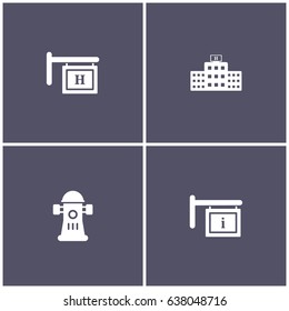 set of 4 cityscape such as Hydrant, hospital and info icon