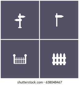 set of 4 cityscape such as way board and fence icon