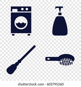 Set of 4 clean filled icons such as hair brush, soap, mop