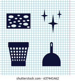 Set of 4 clean filled icons such as dustpan, sponge, clean