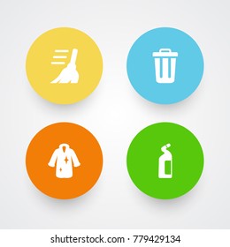 Set Of 4 Cleaning Icons Set.Collection Of Garbage Container, Dry, Detergent And Other Elements.