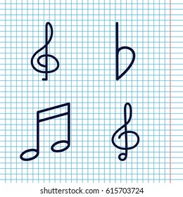 Set of 4 clef outline icons such as treble clef, bemol