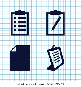 Set of 4 clipboard filled icons such as clipboard, paper
