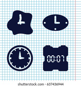Set of 4 clock filled icons such as wall clock