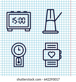 Set of 4 clock outline icons such as pendulum, digital clock