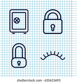Set of 4 closed outline icons such as lock, eyelashes