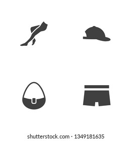 Set of 4 clothes icons set. Collection of purse, tight, baseball cap and other elements.