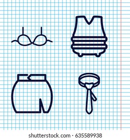 Set of 4 clothing outline icons such as bra, tie, skirt
