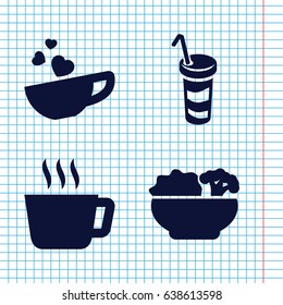 Set of 4 coffee filled icons such as drink, cup with heart, food
