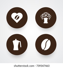 Set Of 4 Coffee Icons Set.Collection Of Timber, Mocha, Heart And Other Elements.