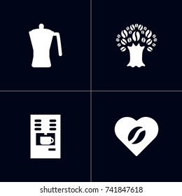 Set Of 4 Coffee Icons Set.Collection Of Timber, Heart, Coffeemaker And Other Elements.
