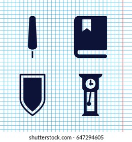 Set of 4 collection filled icons such as ice cream on stick, book, pendulum