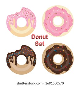 Conjunto de 4 donuts dibujados a mano en estilo moderno y plano. No te aísles por tu diseño. Ilustración de color del vector