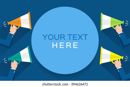 set 4 color megaphone flat icon, business man holding megaphone with bubble speech