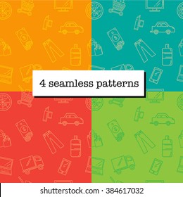 Set of 4 color seamless background patterns for online store with delivery service. Vector great fits for your website needs!