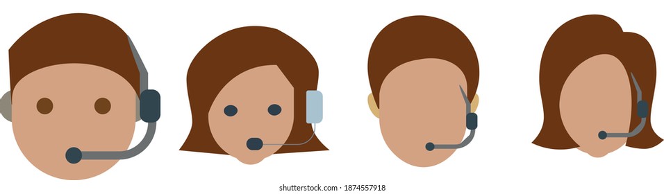 
set of 4 color smiley illustrations and icons for technical support on the phone